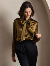 [Ruskea] SilkSilky-FI Long Sleeve Tie Neck Naisten Puserot 004