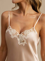 [Pinkki] SilkSilky-FI Spaghetti Strap V Neck Yöpaita 004