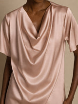 [Toscana] SilkSilky-FI Short Sleeve Cowl Neck Naisten Puserot 003