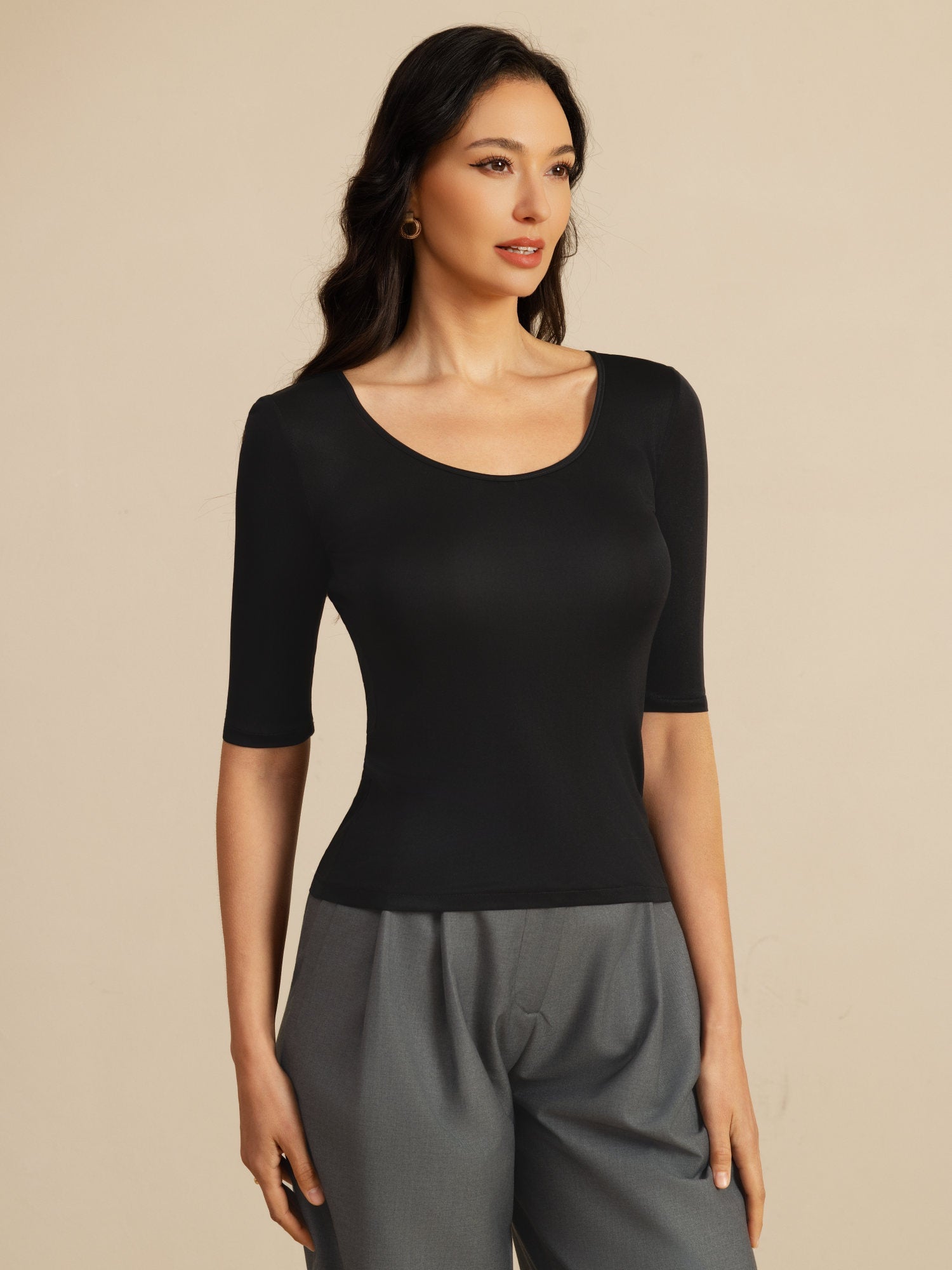 [Musta] SilkSilky-FI Half Sleeve Naisten T-paita 001