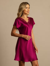 [Viini] SilkSilky-FI Short Sleeve V Neck Yöpaita 005