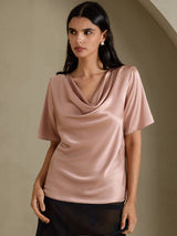 [Toscana] SilkSilky-FI Short Sleeve Cowl Neck Naisten Puserot 001