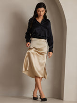 [Musta] SilkSilky-FI Long Sleeve Lapel Collar Naisten paita 005