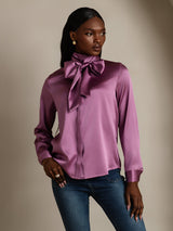 [Tumma Violetti] SilkSilky-FI Long Sleeve Tie Neck Pusero 006