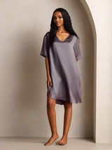 [Purppuranharmaa] SilkSilky-FI Half Sleeve V Neck Yöpaita 001