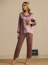 [Vaalean Mauve] SilkSilky-FI Long Sleeve Notkokaulus Naisten Pyjamat 001