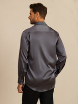 [Tumman Harmaa] SilkSilky-FI Long Sleeve Lapel Collar Miesten Paita 002