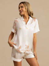 [Valkoinen] SilkSilky-FI Short Sleeve Notkokaulus Naisten Pyjamat 003
