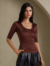 [Kahvi] SilkSilky-FI Half Sleeve Naisten T-paita 005