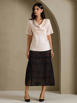 [Beige] SilkSilky-FI Short Sleeve Cowl Neck Naisten Puserot 005