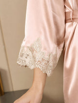 [Pinkki] SilkSilky-FI 3/4 Sleeve V Neck Yöpaita ja Aamutakkisetti 010