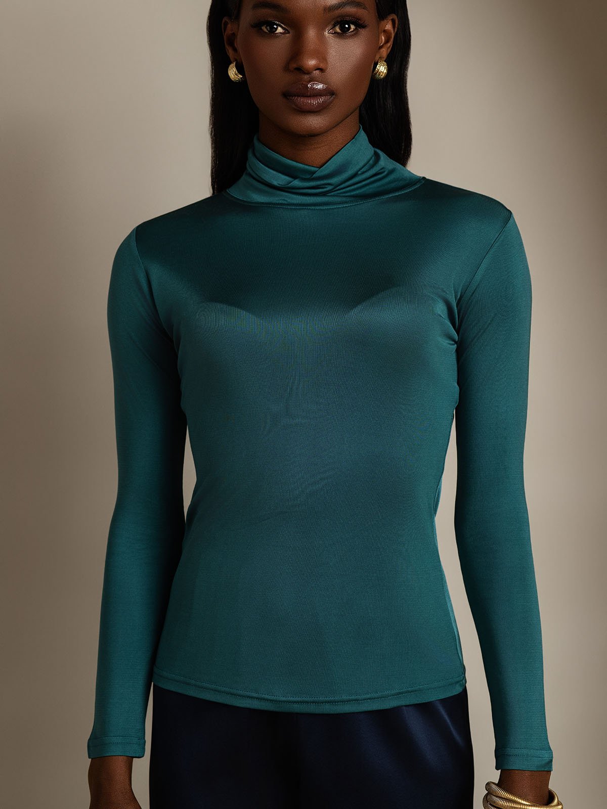 [Tummanvihreä] SilkSilky-FI Silk Long Sleeve Womens T-Shirt 003