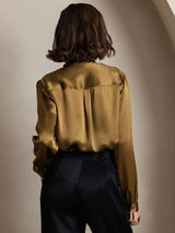 [Ruskea] SilkSilky-FI Long Sleeve Tie Neck Naisten Puserot 002