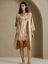 [Samppanja] SilkSilky-FI 3/4 Sleeve V Neck Yöpaita ja Aamutakkisetti 003