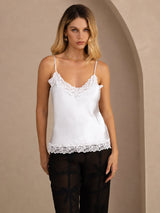 [Valkoinen] SilkSilky-FI Spaghetti Strap V Neck Camisole Top 001