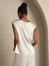 [Valkoinen] SilkSilky-FI Cap Sleeve Round Neck Naisten T-paita 002