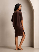 [Ruskea] SilkSilky-FI Half Sleeve V Neck Yöpaita 002