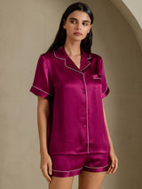 [Fuksia] SilkSilky-FI Short Sleeve Notkokaulus Naisten Pyjamat 006