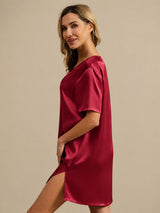 [Tummanpunainen] SilkSilky-FI Half Sleeve V Neck Yöpaita 003