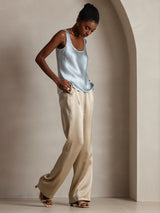 [Light Blue] SilkSilky  19Momme Stretch Silk Charmeuse Sleeveless Scoop Neck Camisole Top 006