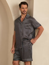 [Musta Ginkgo] SilkSilky-FI Short Sleeve Notkokaulus Miesten Pyjamat 001
