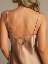 [Ruskea] SilkSilky-FI Spaghetti Strap V Neck Yöpaita 005