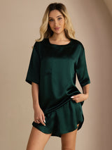 [Tummanvihreä] SilkSilky-FI Short Sleeve Round Neck Naisten Pyjamat 001