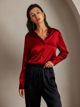 [Punainen] SilkSilky-FI Long Sleeve Lapel Collar Naisten paita 003