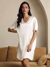 [Beige] SilkSilky-FI Half Sleeve V Neck Yöpaita 001