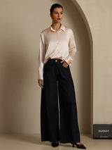 [Vaalea Pinkki] SilkSilky-FI Long Sleeve Lapel Collar Naisten paita 005