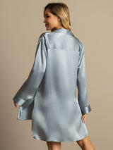 [Harmaansininen] SilkSilky-FI Long Sleeve Lapel Collar Unipaita 003