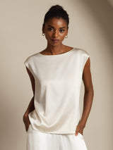 [Valkoinen] SilkSilky-FI Cap Sleeve Round Neck Naisten T-paita 001