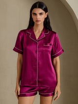 [Fuksia] SilkSilky-FI Short Sleeve Notkokaulus Naisten Pyjamat 001