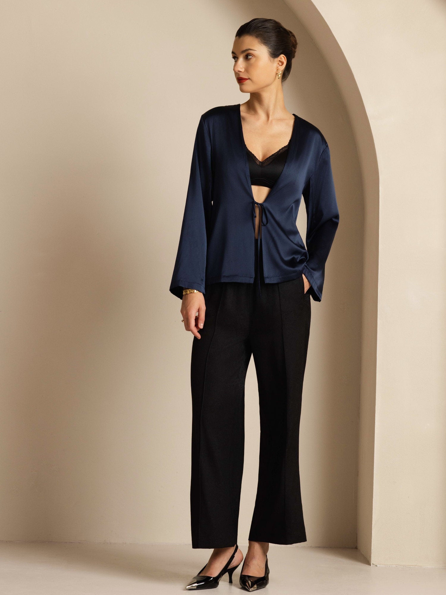 [Tummansininen] SilkSilky-FI 19Momme Womens Outerwear 004