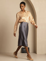 [Kukka] SilkSilky-FI Long Sleeve Lapel Collar Naisten paita 007