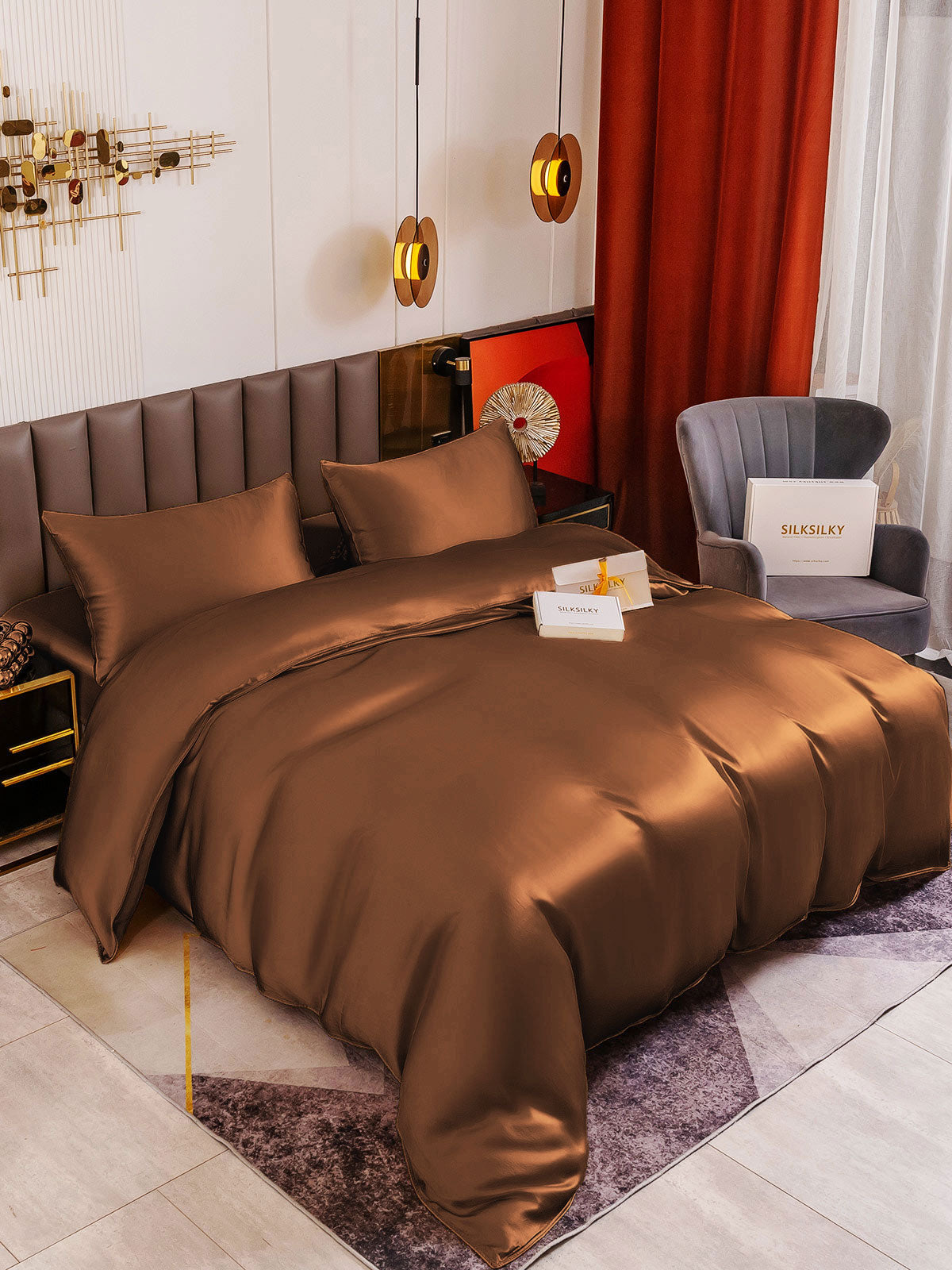 [Kahvi] SilkSilky-FI 19Momme Bedding Set 002
