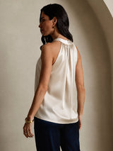 [Beige] SilkSilky-FI Sleeveless Halterneck Naisten T-paita 002