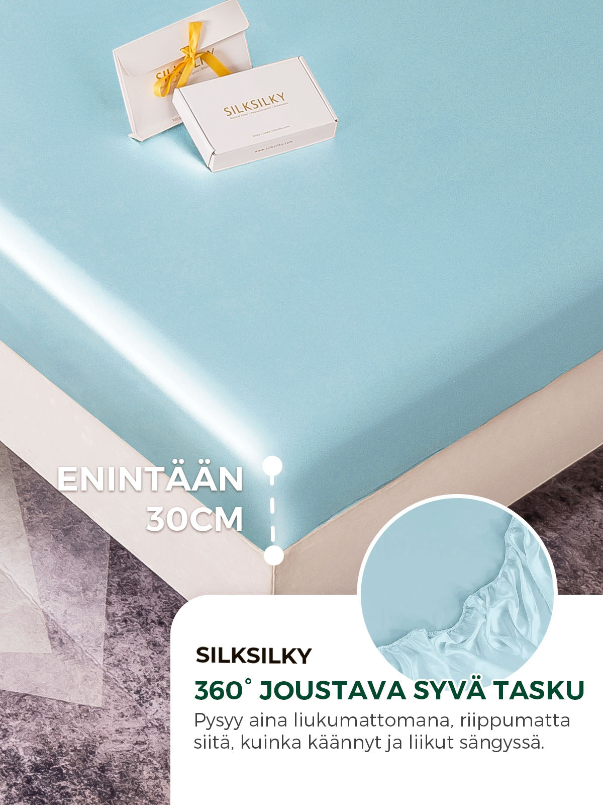 [Vaaleansininen] SilkSilky-FI 19Momme Sheet 004