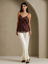 [Ruskea] SilkSilky-FI Spaghetti Strap V Neck Camisole Top 009