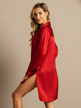[Punainen] SilkSilky-FI Long Sleeve Lapel Collar Unipaita 002
