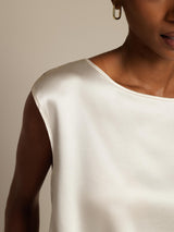 [Valkoinen] SilkSilky-FI Cap Sleeve Round Neck Naisten T-paita 004