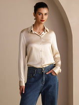 [Riisibeige] SilkSilky-FI Long Sleeve Lapel Collar Naisten paita 003