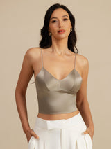 [Khaki] SilkSilky-FI Spaghetti Strap V Neck Camisole Top 001
