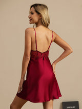 [Viini] SilkSilky-FI Spaghetti Strap Deep V Neck Yöpaita 002