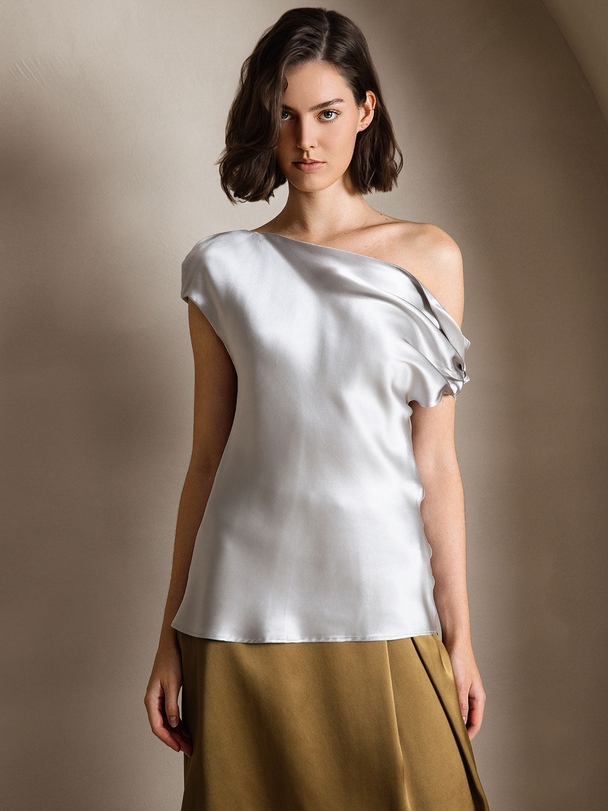 [Vaalean Harmaa] SilkSilky-FI 19Momme Womens T-Shirt 001