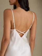 [Valkoinen] SilkSilky-FI Spaghetti Strap V Neck Yöpaita 005