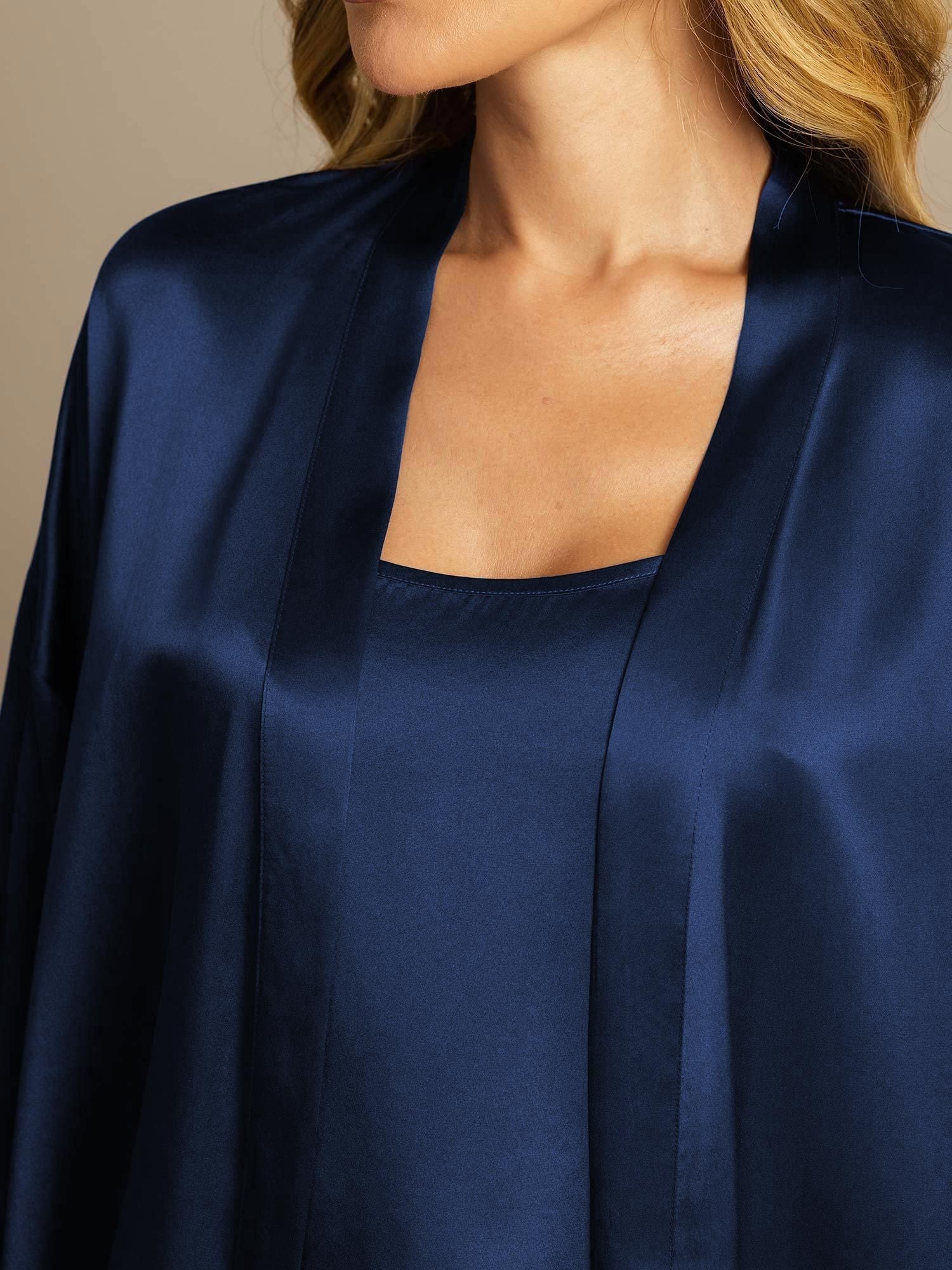 [Tummansininen] SilkSilky-FI Nightgown&Robe Set 004,