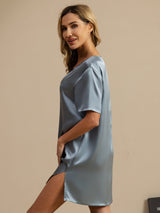 [Harmaansininen] SilkSilky-FI Half Sleeve V Neck Yöpaita 004