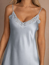 [Harmaansininen] SilkSilky-FI Spaghetti Strap V Neck Yöpaita 004