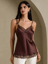 [Ruskea] SilkSilky-FI Spaghetti Strap V Neck Camisole Top 007